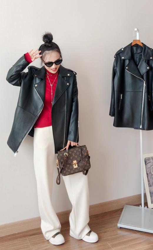 出口内销少量漏一手长羊皮大衣外套 酷飒机车皮衣 商品图0