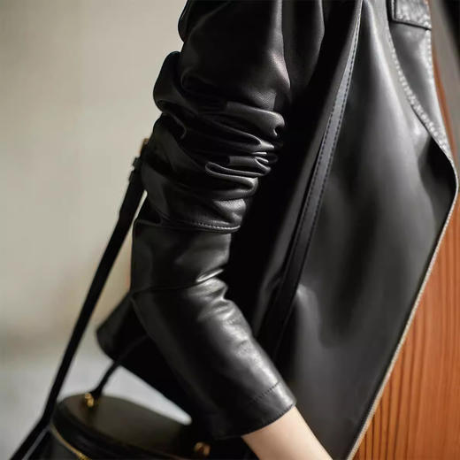 丁摩 新款春秋季真皮皮衣短款女真皮绵羊皮立领修身洋气外套5ZF-2318 商品图3