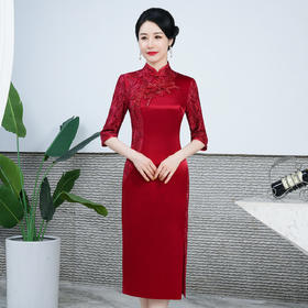 DNO-3GH200品牌醋酸旗袍刺绣婚宴礼服小个子连衣裙复古装