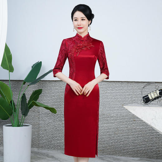 DNO-3GH200品牌醋酸旗袍刺绣婚宴礼服小个子连衣裙复古装 商品图0