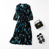 丁摩 春夏新品法式V字收腰气质花边蝴蝶印花短袖连衣裙75232 商品缩略图4