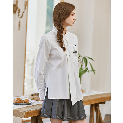 Famecoco范可儿原创纯棉白衬衫女士秋季长袖兔子宽松不规则设计感衬衣F225BH015 商品图1