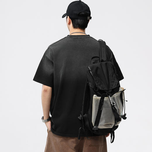 【100%棉】【DQ】大依优型大码男装重磅洗水渐变圆领T恤男宽松潮牌压花短袖半袖夏季新品纯棉上衣 商品图3