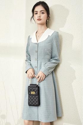 熙然 早春气质翻领单排扣连衣裙 15665