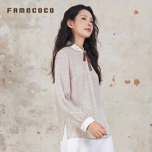 Famecoco原创文艺范衬衫娃娃领领口刺绣减龄春秋款FAB6BH025 商品图1
