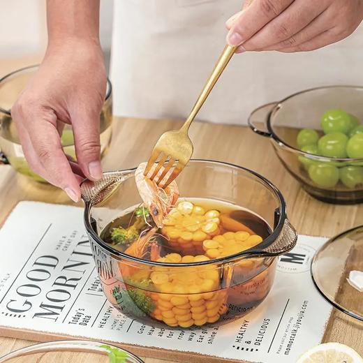 「高颜值！茶色带盖煲」茶色玻璃碗双耳带盖煲家用大饭碗汤碗沙拉碗餐饮用具泡面碗纯色厨房用品 商品图1