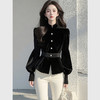 雀说爆款气质黑色丝绒上衣新款小众设计感收腰内搭衬衣AL9481 商品缩略图1