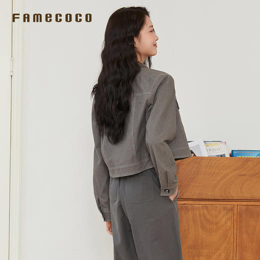 Famecoco范可儿短款外套拼接刺绣翻领通勤FAB6AB001 商品图4