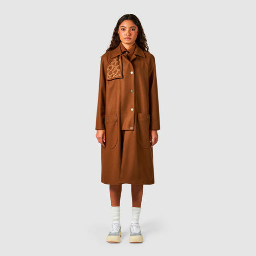 PHILIPPE MODEL 女士字母盾牌徽标印花混纺羊毛大衣 棕色 JATD MW22 37 商品图3