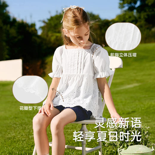 英氏儿童衬衫夏季轻薄透气女童衬衫可爱绣花短袖上衣中大童衣服 商品图2