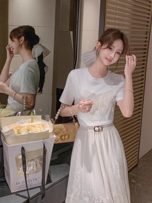 张心子【网纱蝴蝶T】春夏圆领弹力重工刺绣T恤上衣 U2502047 商品图3