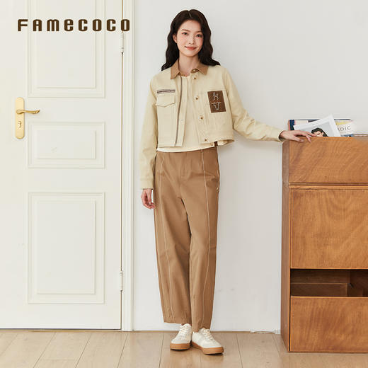 Famecoco范可儿短款外套拼接刺绣翻领通勤FAB6AB001 商品图1