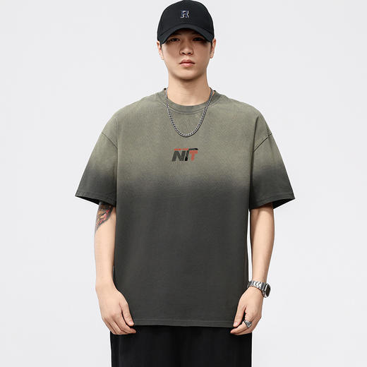 【100%棉】【DQ】大依优型大码男装重磅洗水渐变圆领T恤男宽松潮流纯棉短袖半袖夏季新品上衣 商品图3