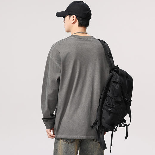 【DQ】大依优型大码男装炒色脏洗复古长袖T恤男宽松潮流做旧上衣春季新品 商品图3