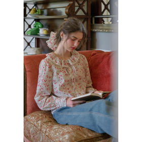 SimpleRetro樱桃花房 花边拉夫领碎花衬衫女春季法式气质长袖衬衣