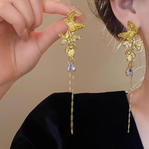 轻奢高级设计感时尚气质个性仙女甜酷耳钉浪漫蝴蝶镶钻流苏耳环女 商品图2