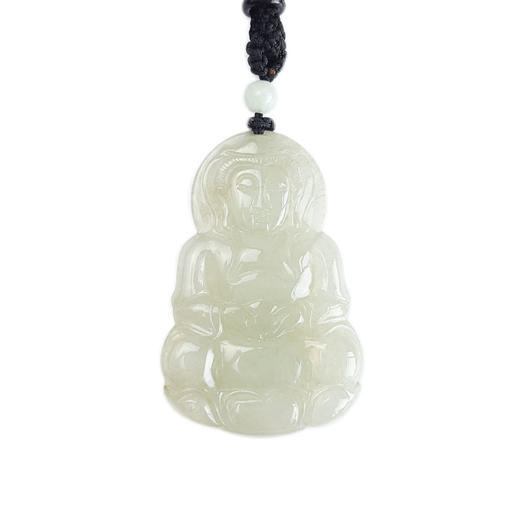 【天然正品】A货翡翠天然冰种浅青坐莲观音（平安、吉祥）翡翠吊坠项链56.2*36.0*5.4mm（皆取最大值）中性款现售价：1180特价！220225AH34 商品图0