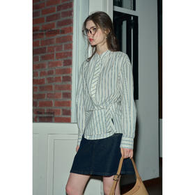 SimpleRetro弗蕾尔的海 气泡肌理感两穿条纹衬衫女100棉通勤衬衣