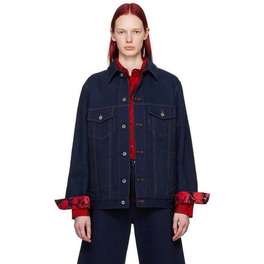 植绒袖口拼接牛仔夹克外套 复古花色植绒图案 精选高品质牛仔布 水洗工艺精湛 色泽自然复古 经典宽松直筒版型 商品图0