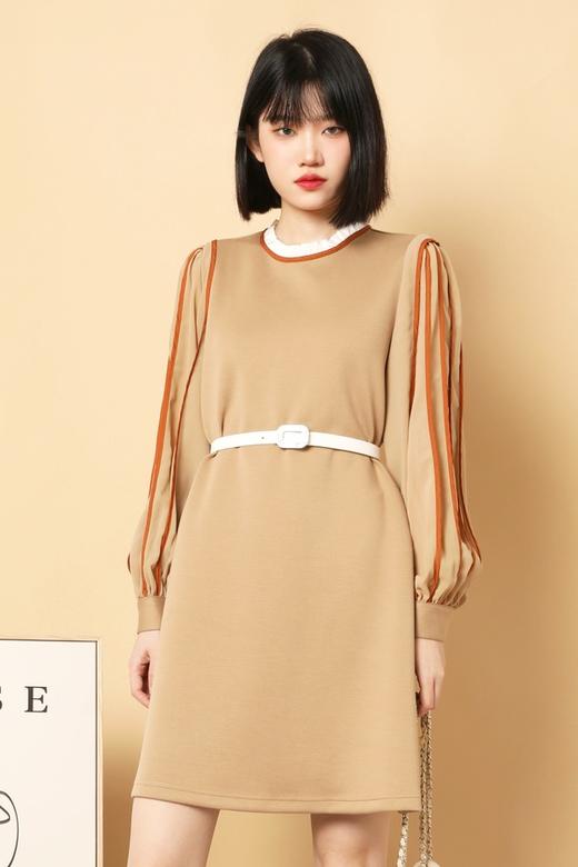 amadella 撞色拼接木耳边灯笼袖连衣裙 15463 商品图0