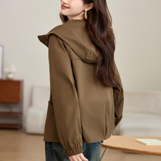丁摩 风衣外套女春秋短款新款妈妈洋气宽松休闲百搭连帽夹克5ZF-2502 商品图1