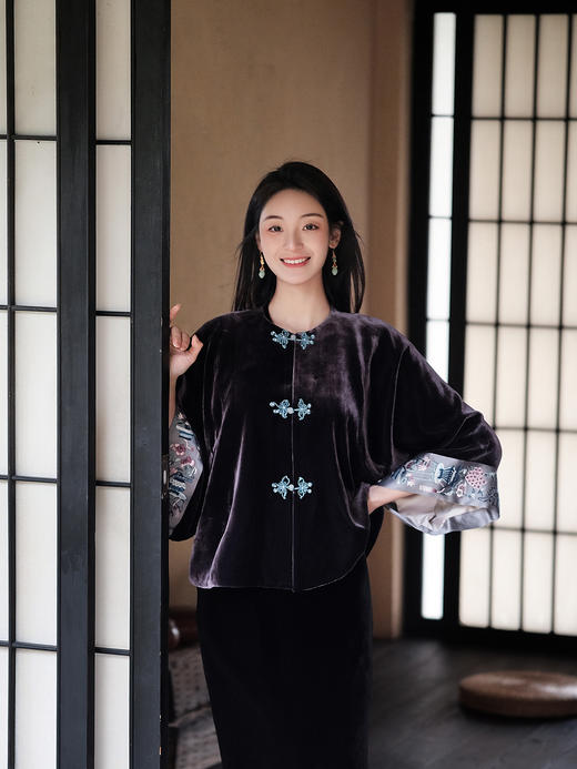 下架|盛唐牡丹&王小潇联名| 平安富贵丝绒褂 商品图1