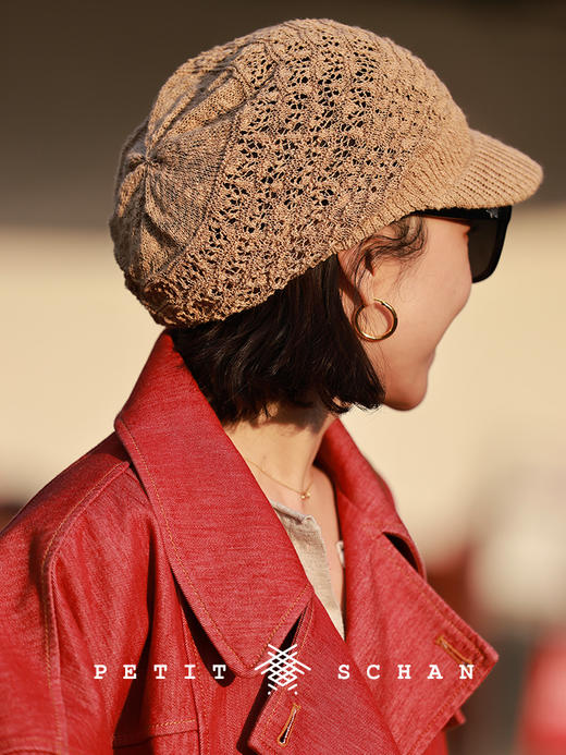 PETIT SCHAN小闪 #080 The confession of spring 美春的告白 棉混纺镂空针织报童帽春夏秋防风显脸小堆堆帽 商品图0