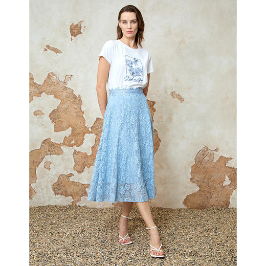 EITIE爱特爱2025夏季新款精致蕾丝a字高腰显瘦百搭通勤半身裙8206905 商品图1