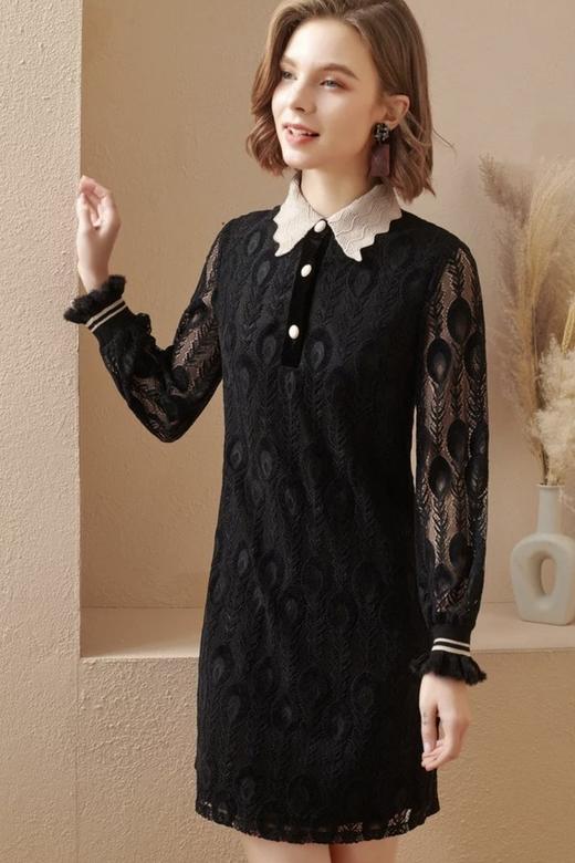 OUNIXUE/欧昵雪 优雅蕾丝拼接气质翻领连衣裙 15329 商品图2