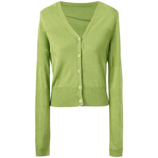 SELFWHO绿色V领立体针织开衫外套女2025春新款弹力修身欧若风上衣 商品图4