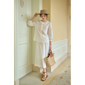SimpleRetro十四行诗 拉夫领提花棉布衬衫半裙套装女春法式两件套