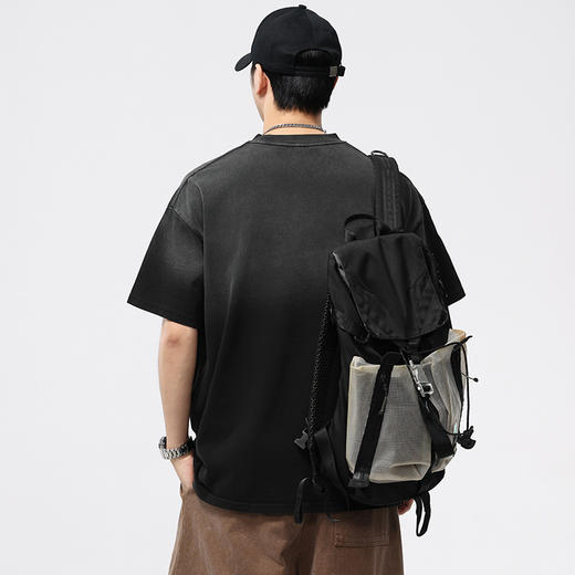 【100%棉】【DQ】大依优型大码男装260G重磅圆领短袖T恤美式复古染洗渐变男夏季新品上衣男士胖子 商品图3