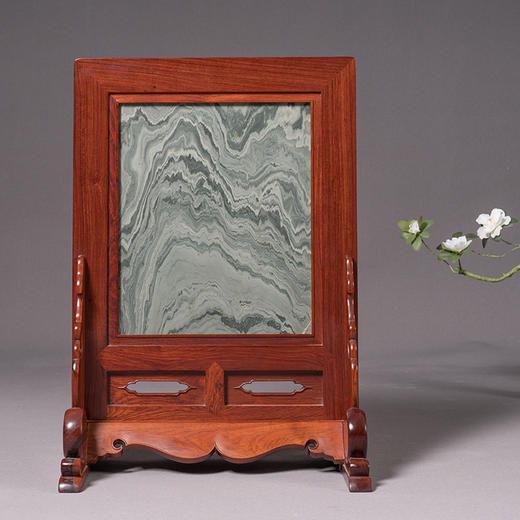 红木镶绿石抱鼓墩座屏 商品图2