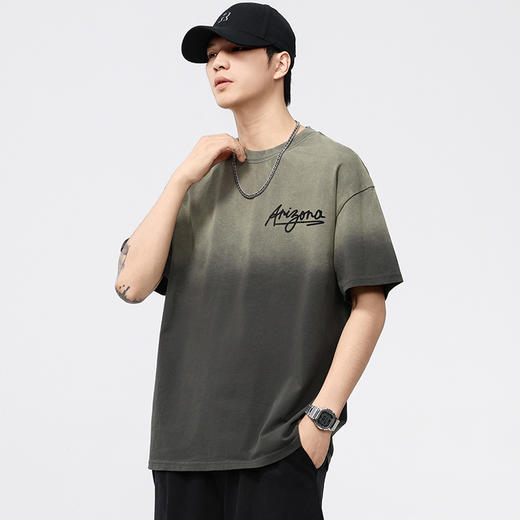 【100%棉】【DQ】大依优型大码男装染洗渐变圆领T恤男260G重磅宽松印花短袖半袖夏季新品上衣男士胖子潮流 商品图3