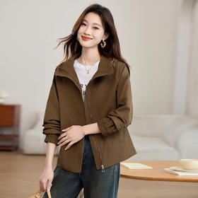 丁摩 风衣外套女春秋短款新款妈妈洋气宽松休闲百搭连帽夹克5ZF-2502