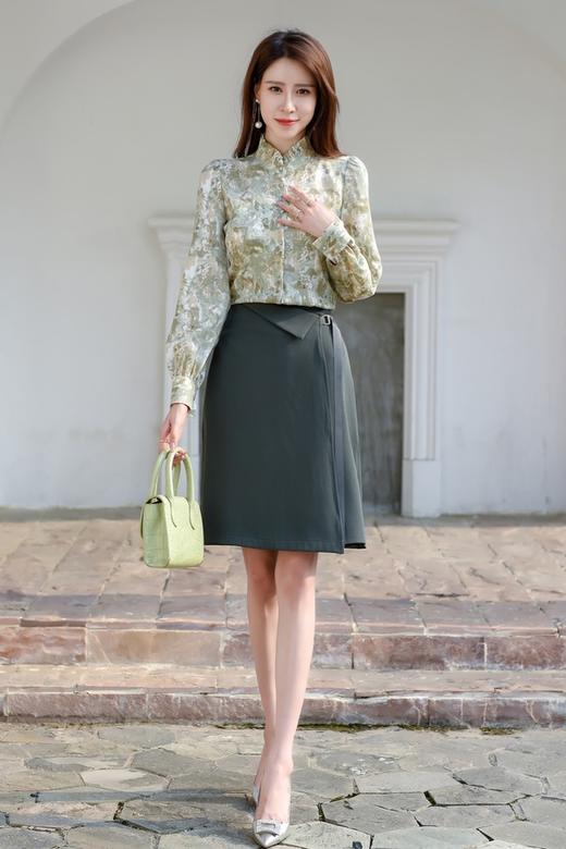 Le Malene 气质花边领抽象晕染图案衬衫 15515 商品图5