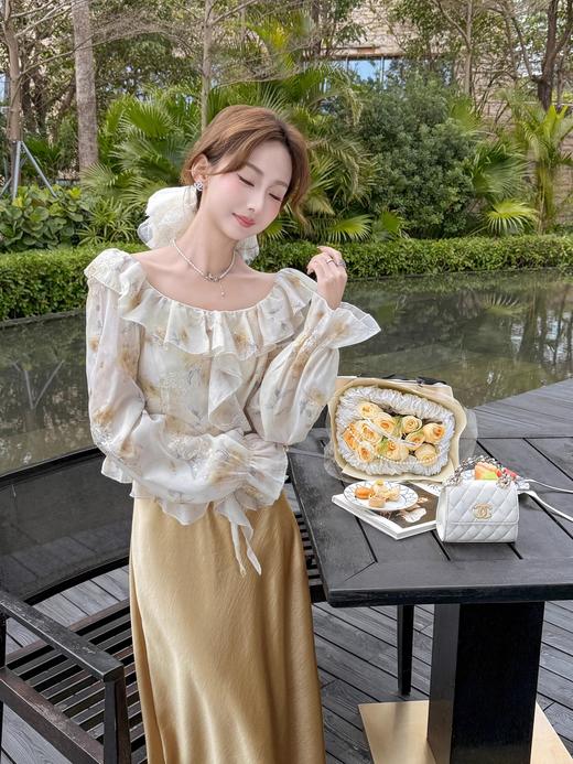 张心子【私有浪漫】春夏防晒气质天丝碎花一字肩上衣 U2502015 商品图7