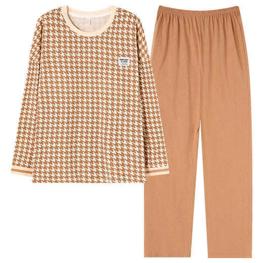 雀说紧赛纯棉双面210克带胸垫睡衣女长袖长裤套装可外穿宽松休闲AL20927 商品图4