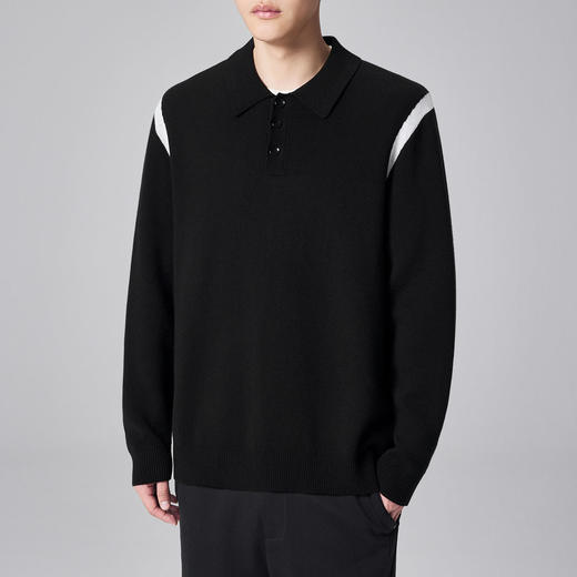 墨麦客男装远红外升温针织衫男士2024秋季新款撞色休闲翻领上衣。 商品图1