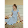 （小眠专属）SimpleRetro夏日海盐蓝 法式通勤小方领连衣裙女极简短袖a字长裙 商品缩略图0