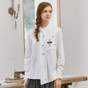 Famecoco范可儿原创纯棉白衬衫女士秋季长袖兔子宽松不规则设计感衬衣F225BH015