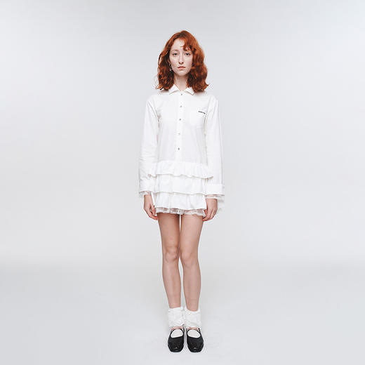 HERLIAN 2025年春季女士木耳边边拼接衬衫连衣裙 商品图2