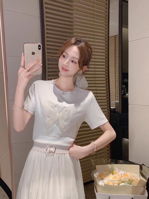 张心子【网纱蝴蝶T】春夏圆领弹力重工刺绣T恤上衣 U2502047 商品图8