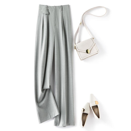 丁摩 高级感羊毛西装裤女高腰显瘦垂感直筒长裤休闲阔腿裤子WS-362 商品图0