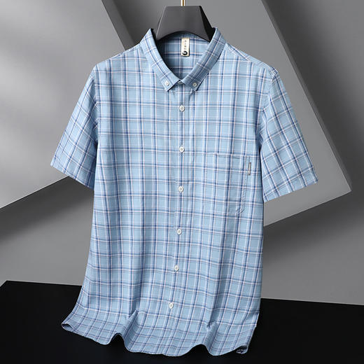 【DG】大依优型夏季薄款大码男装格子短袖衬衫胖子时尚休闲大号莱赛尔上衣加肥加大 商品图1