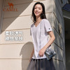夏日骆驼短袖t恤女白色2025新款打底衫辣妹慵懒风V领纯棉运动上衣 C25BAV6034 商品缩略图1