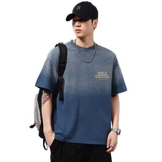 【100%棉】【DQ】大依优型大码男装重磅洗水渐变圆领T恤男宽松潮流纯棉短袖半袖夏季新品上衣 商品图4