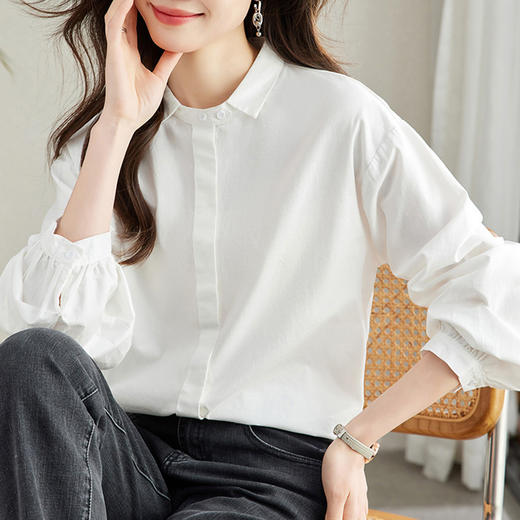 丁摩 新款春秋季纯棉长袖衬衫女门巾工艺衬衣女5ZF-41095 商品图1