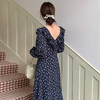西遇碎花长袖连衣裙女新款藏蓝色法式收腰荷叶边裙子SS150077 商品缩略图4