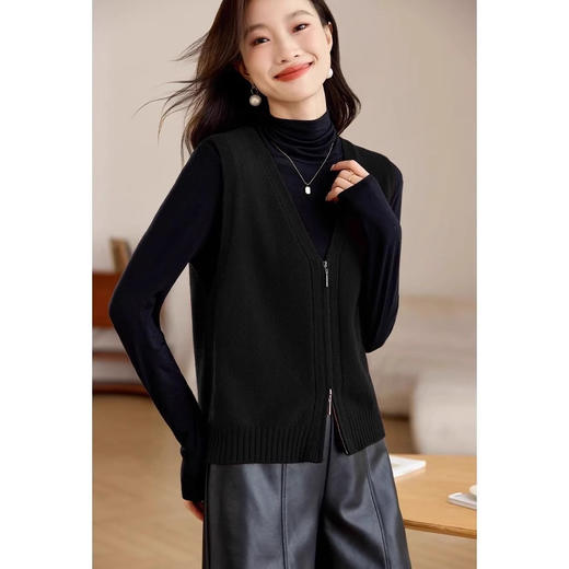 雀说双拉链大码针织马甲新款小个子短款高级感叠穿背心上衣AL5532 商品图3